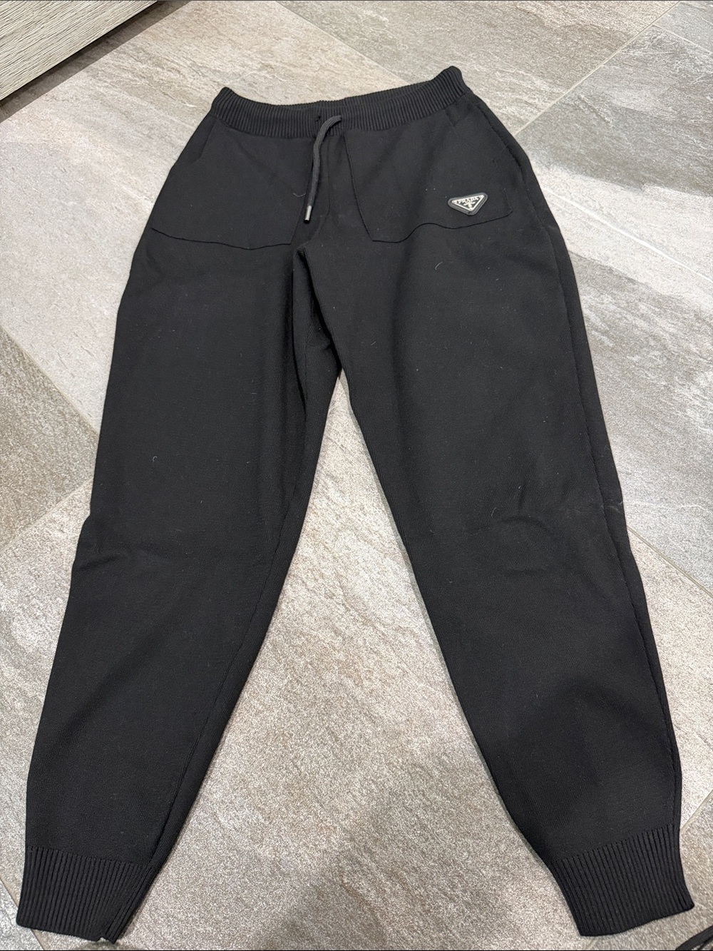 Prada Kids Black Knit Joggers with Logo Plaque